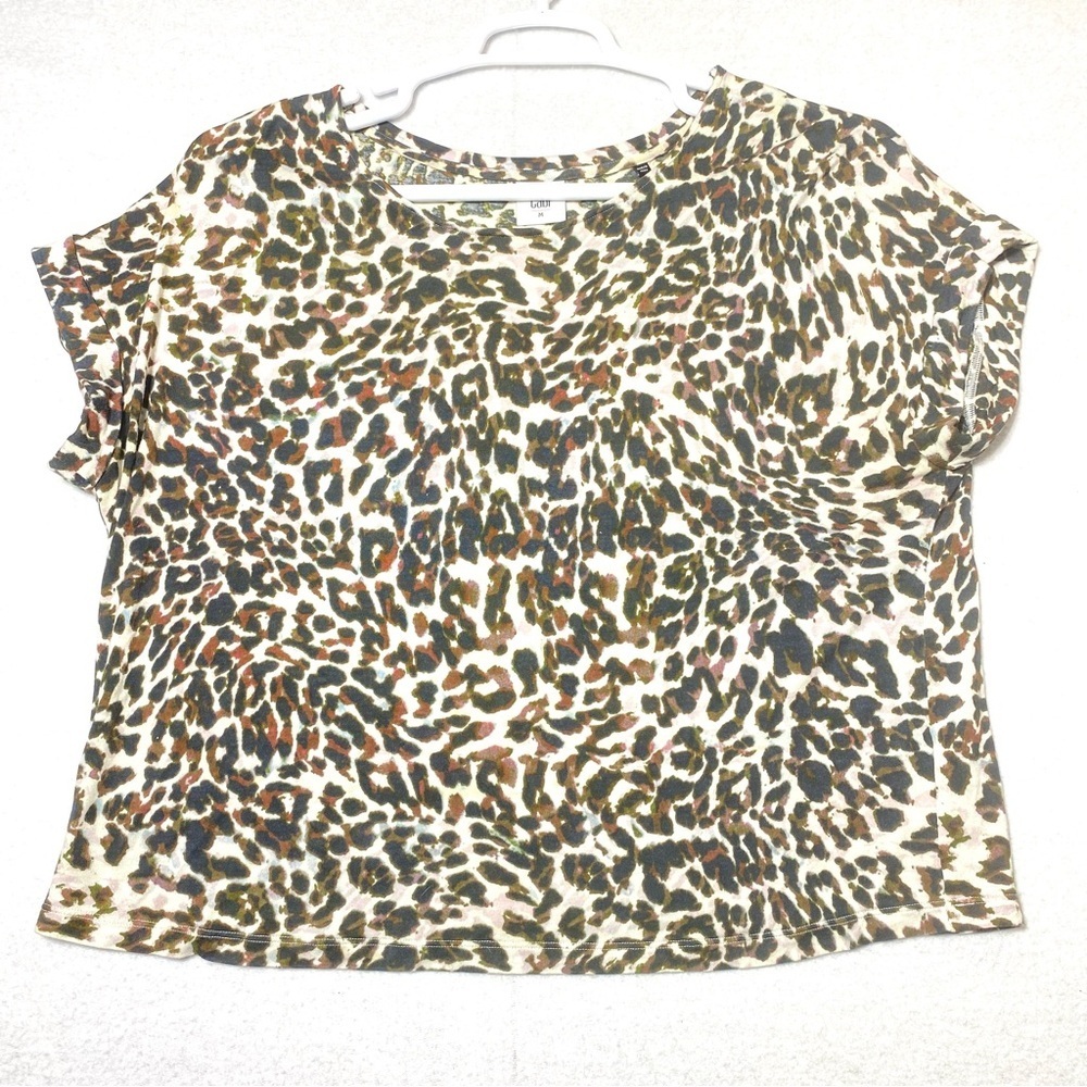 CAbi Leopard Animal Print Shirt Women's M Crop Boxy Short Sleeve Lightweight Top